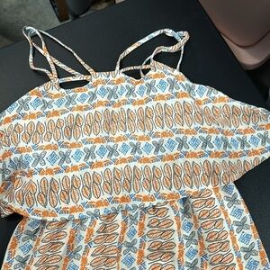 Entro’s Stylish Orange and blue Patterned Midi Sun Dress with Straps size sm